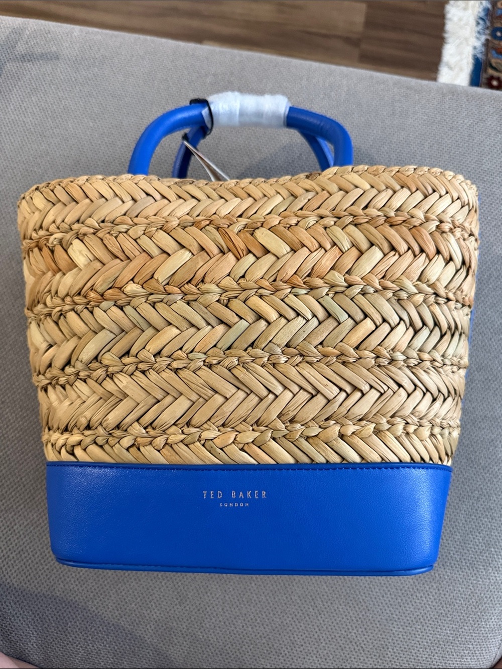 Ted Baker London Straw Tote with Bright Blue Trim